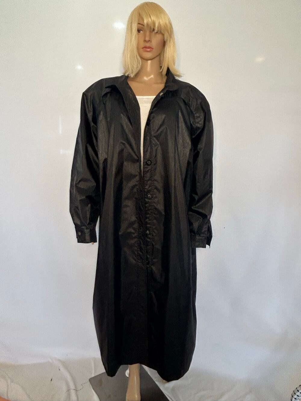 Vintage Maggie Lawrence Black Long Trench Coat Oversized Goth Est 3X 4X